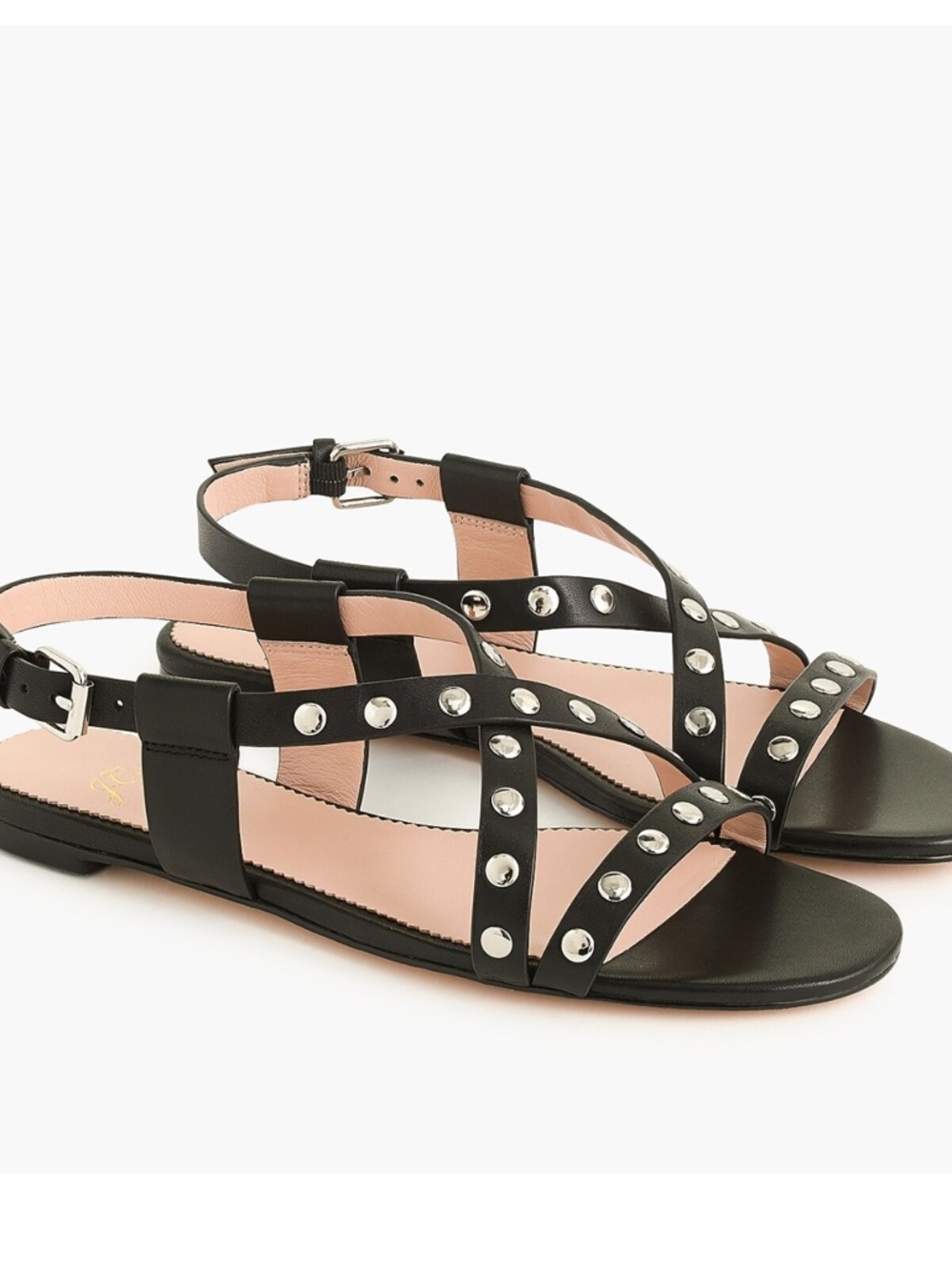 J. Crew Strappy Buckled Cora Flat Slingback Sandals with Studs Black Size 7.5 US